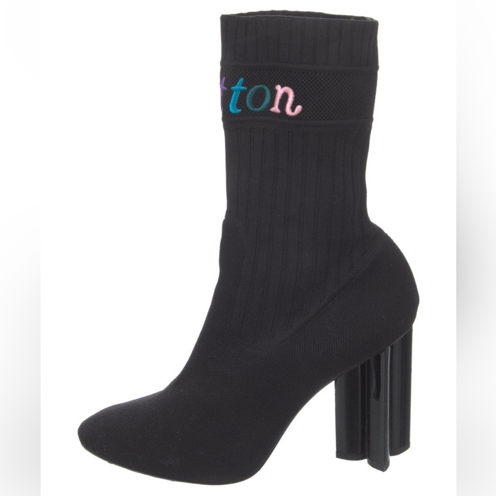 Louis Vuitton Black Heeled Boots with Multicolor Logo - Picture 4 of 5